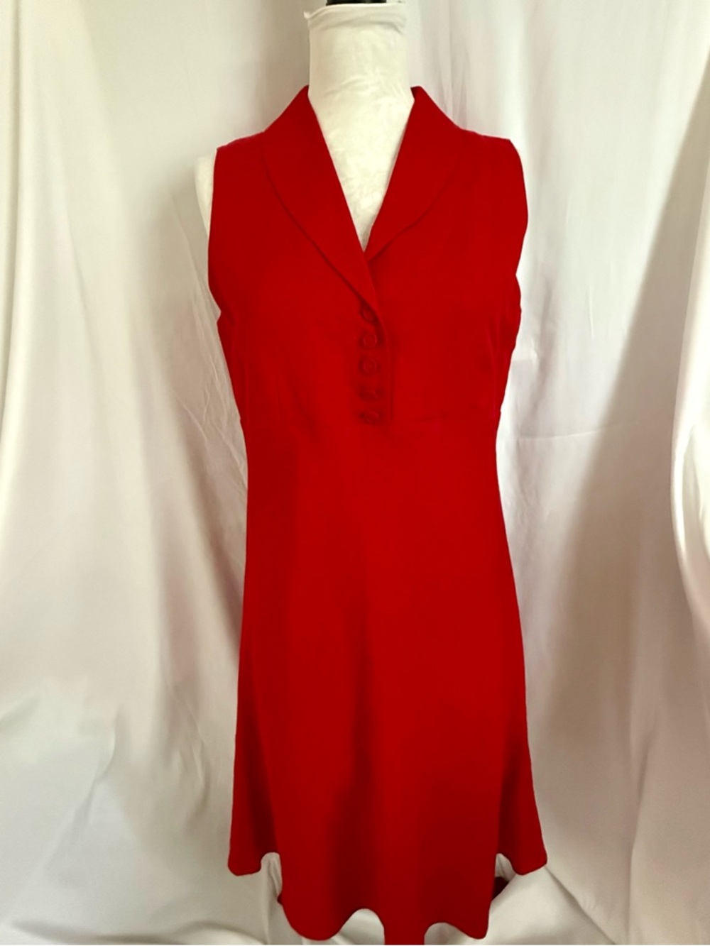 Sarah Spencer Red Empire Waist Button Collar Trumpet Dress Linen Blend Party 10